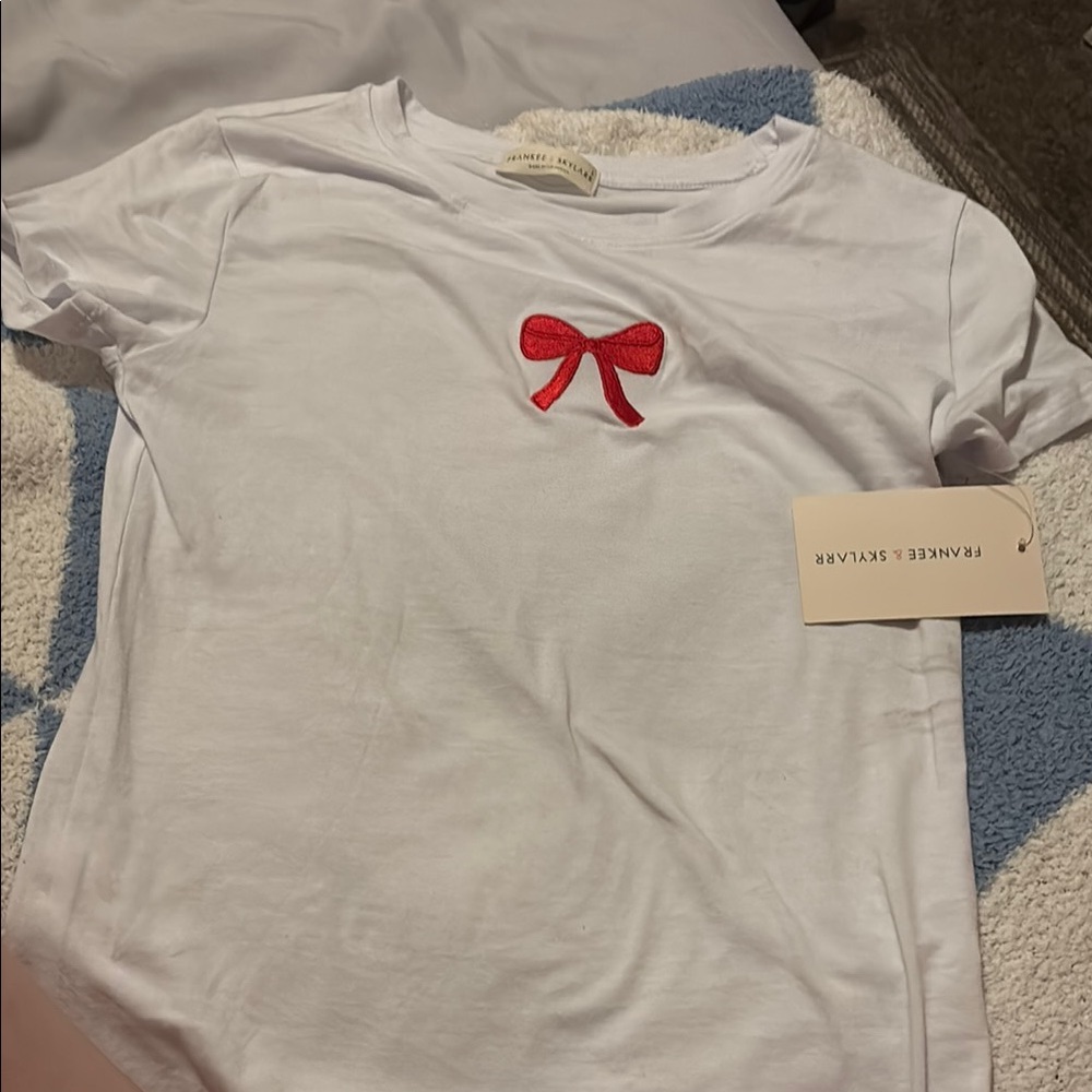 Kids White T-Shirt with Red Bow